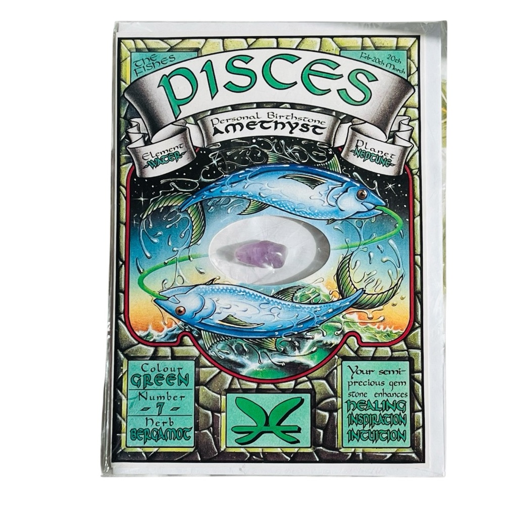 ASTRO Astrology Pisces Zodiac 5x7 Card Crystal Gift Feb 20–Mar 20